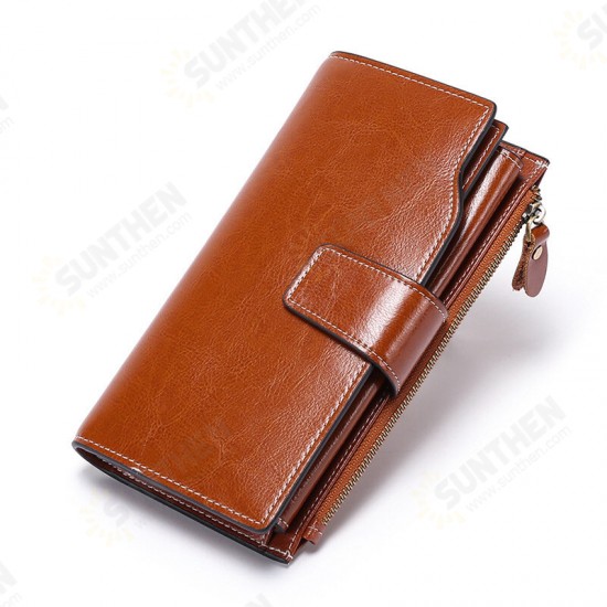 Retro Fashion RFID Multi-Card Slots Genuine Leather Phone Wallet Bag