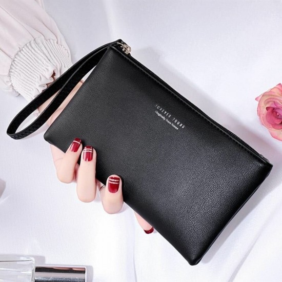 Simple Zipper Large Capacity PU Leather Phone Storage Bag Wallet Purse Handbag Clutch Bag