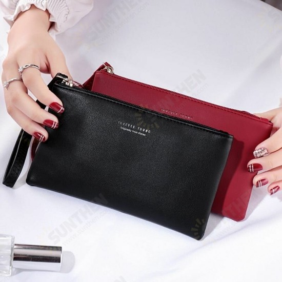 Simple Zipper Large Capacity PU Leather Phone Storage Bag Wallet Purse Handbag Clutch Bag