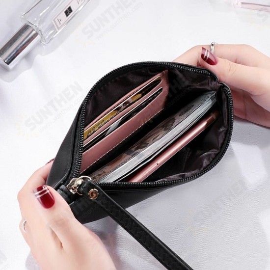 Simple Zipper Large Capacity PU Leather Phone Storage Bag Wallet Purse Handbag Clutch Bag