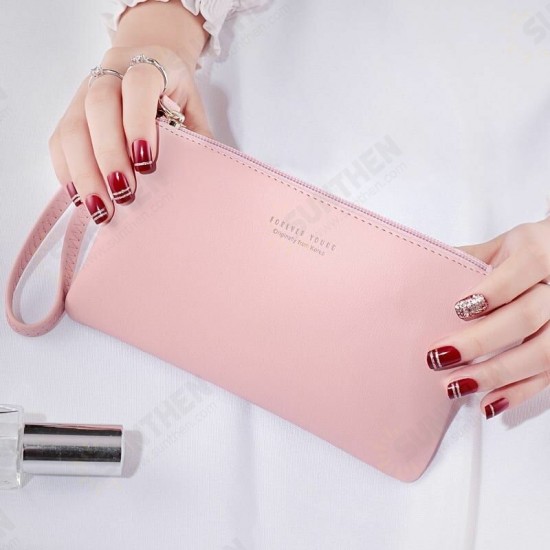 Simple Zipper Large Capacity PU Leather Phone Storage Bag Wallet Purse Handbag Clutch Bag