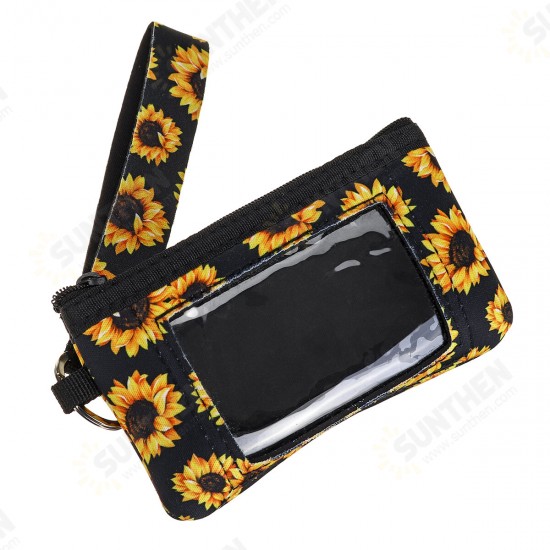 Sunflower Pattern Fashion with Zipper PVC Window Female Coin Pouch Small Change Bags Purse