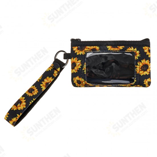 Sunflower Pattern Fashion with Zipper PVC Window Female Coin Pouch Small Change Bags Purse