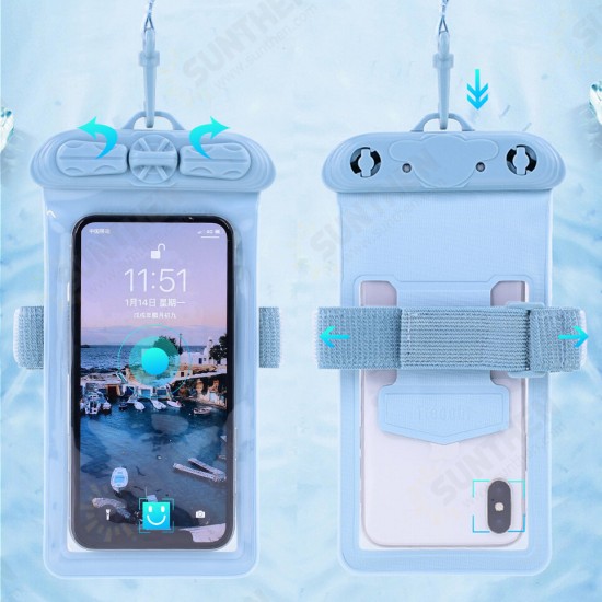 T-35 Waterproof Phone Bag Underwater Swimming Diving Touch Screen Phone Pouch Armbag with Elastic Armband for Mobile Phone below 6.4 inch