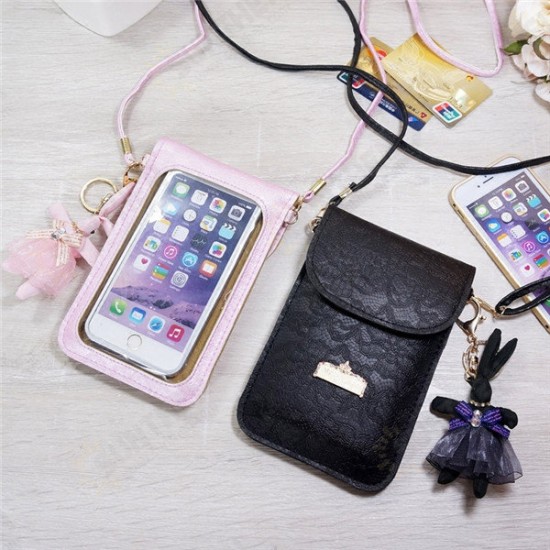 Universal Mini Vertical Screen Touch Window Shoulder Wallet Bag For 6 Inch Smartphone