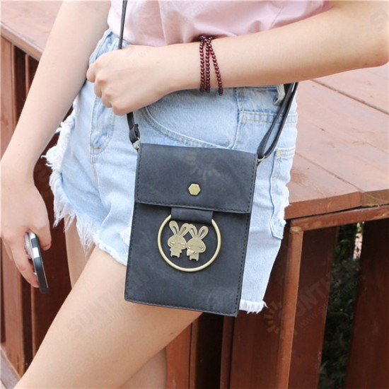 Universal Multi-layer Denim Copper Ring Rabbit Messenger Bag Phone Wallet for Phone Under 5.7-inch