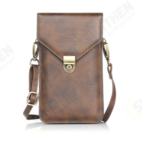 Universal Vertical Double-deck Wallet Card Solt Leather Shoulder Bag For Phone Under 6.3 Inch