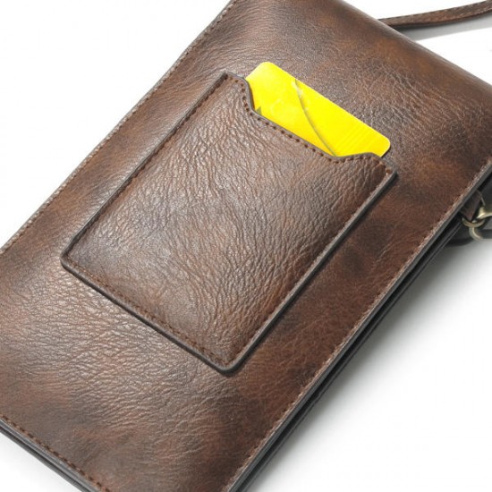 Universal Vertical Double-deck Wallet Card Solt Leather Shoulder Bag For Phone Under 6.3 Inch