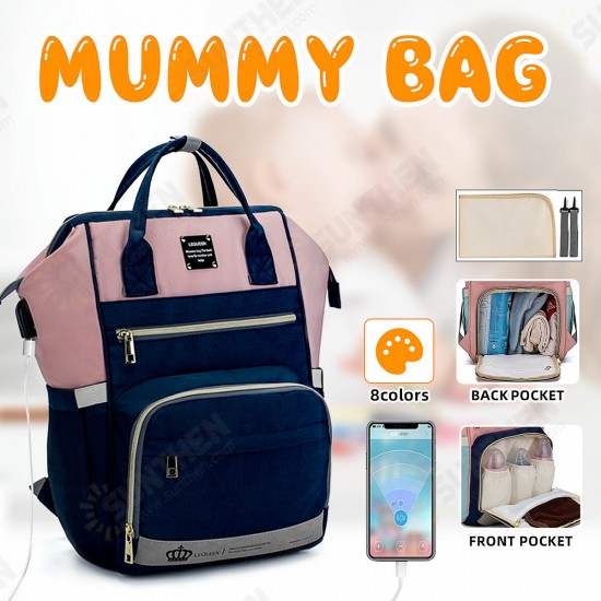 [Upgrade Version] Large Capacity Outdoor Trip Travel Diaper Storage with USB Charging Port Mummy Bag Backpack