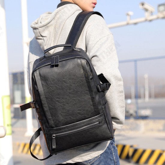 Vintage Waterproof Large Capacity PU Leather Macbook Tablet Storage Bag Office Work Unisex Backpack