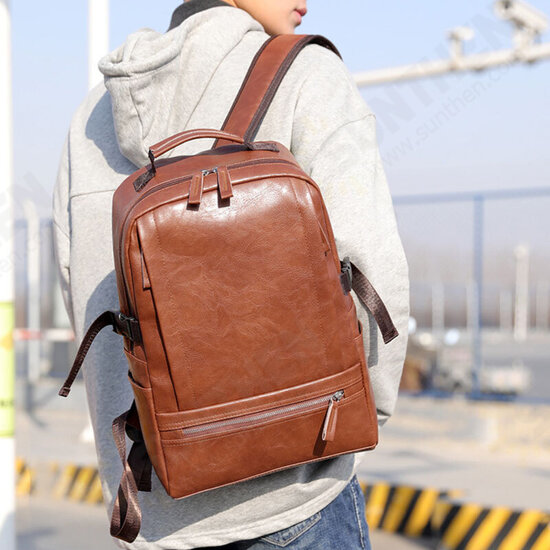 Vintage Waterproof Large Capacity PU Leather Macbook Tablet Storage Bag Office Work Unisex Backpack