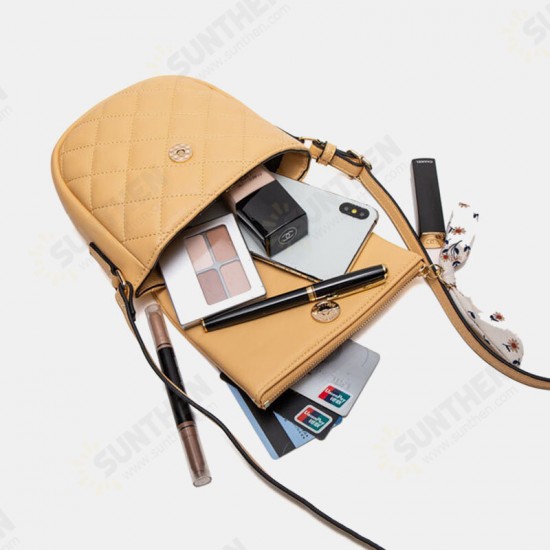 Women Argyle Pattern Multi-Pocket Mobile Phone Storage PU Leather Crossbody Shoulder Bag