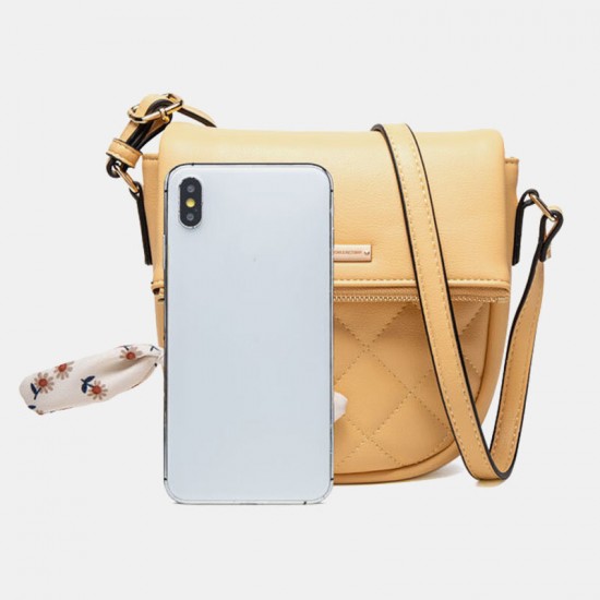 Women Argyle Pattern Multi-Pocket Mobile Phone Storage PU Leather Crossbody Shoulder Bag