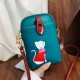 Women Casual Cute Cat Pattern 6.5 inch Mobile Phone Storage PU Leather Shoulder Crossbody Bag