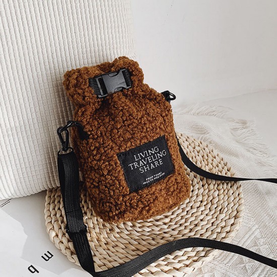 Women Fashion Cute Plush 6.5 inch Mobile Phone Storage Shoulder Crossbody Bag