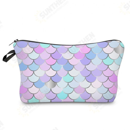 Women Fashion Fish Scale Pattern Travel Portable Makeup Wash Mobile Phone Storage Cosmetic Bag Handbag