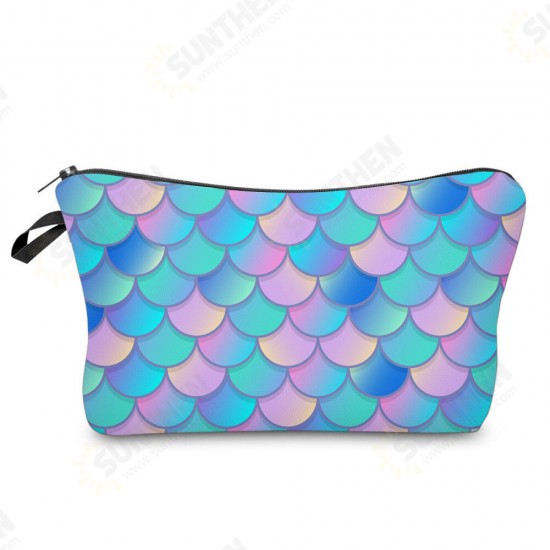 Women Fashion Fish Scale Pattern Travel Portable Makeup Wash Mobile Phone Storage Cosmetic Bag Handbag