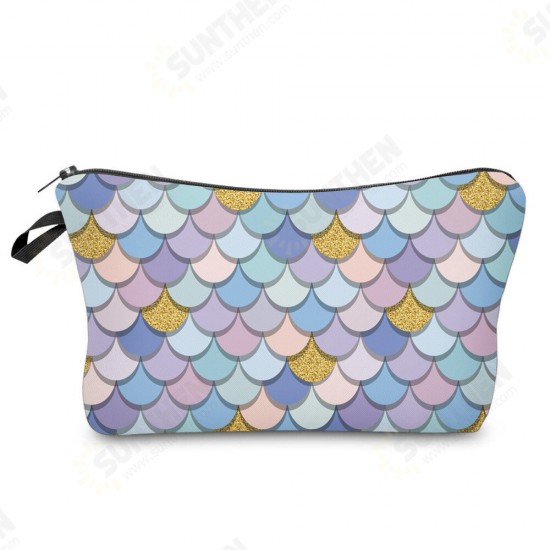 Women Fashion Fish Scale Pattern Travel Portable Makeup Wash Mobile Phone Storage Cosmetic Bag Handbag