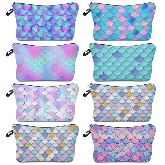 Women Fashion Fish Scale Pattern Travel Portable Makeup Wash Mobile Phone Storage Cosmetic Bag Handbag