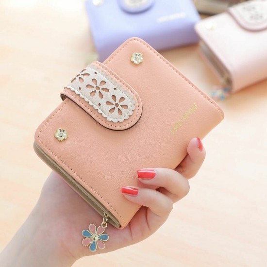 Women Fashion Foldable Large Capacity PU Leather Multi-Card Holder Cellphone Coins Storage Handbag Short Purse