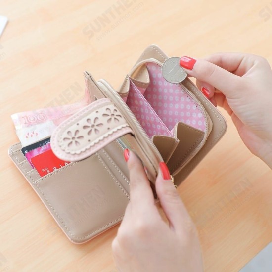 Women Fashion Foldable Large Capacity PU Leather Multi-Card Holder Cellphone Coins Storage Handbag Short Purse