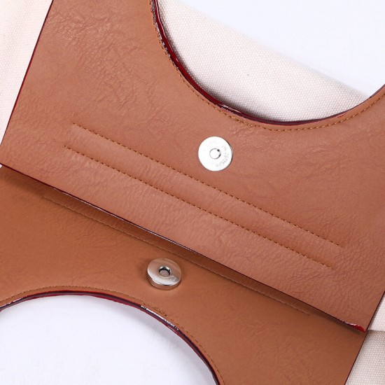 Women Fashion PU Leather Handle Large Capacity Storage Canvas Shell Bag Tote