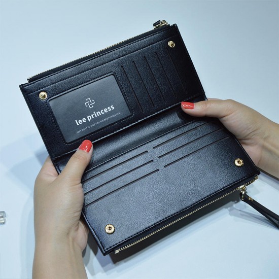 Women Fashion PU Leather Zipper Pouch Long Wallet for Samsung Xiaomi Mobile Phone Under 5.5 Inch Non-original