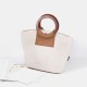 Women Fashion Wooden Round Handle Large Capacity Storage Canvas Shell Bag Tote