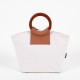 Women Fashion Wooden Round Handle Large Capacity Storage Canvas Shell Bag Tote