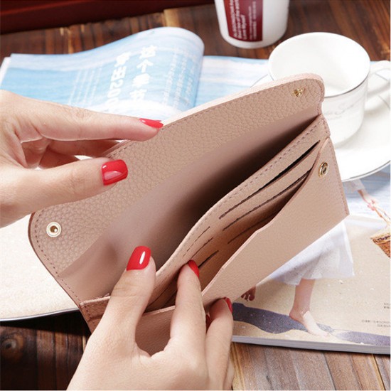 Women Litchi Pattern Solid Color Card Slot Wallet Bag Purse Handbag For Smartphone iPhone Samsung