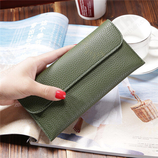 Women Litchi Pattern Solid Color Card Slot Wallet Bag Purse Handbag For Smartphone iPhone Samsung