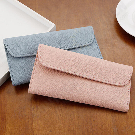 Women Litchi Pattern Solid Color Card Slot Wallet Bag Purse Handbag For Smartphone iPhone Samsung