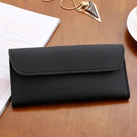 Women Litchi Pattern Solid Color Card Slot Wallet Bag Purse Handbag For Smartphone iPhone Samsung
