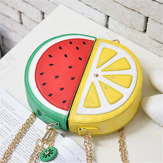 Women PU Leather Orange Watermelon Fruit Shoulder Bag Chain Strap Phone Crossbody Bags