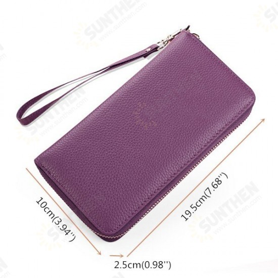 Women Zipper Credit Card Holder Genuine Leather Mobile Phone Storage Handbag Purse Wallet