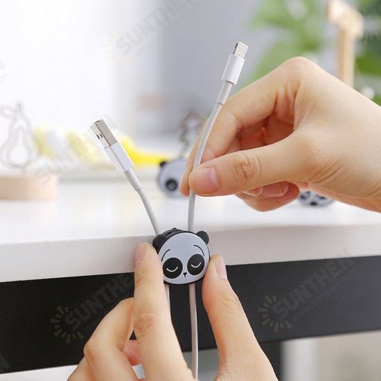 2Pcs Cute Mini Panda Pattern Multi-function Two-way Winding Desktop Tidy Management Cable Organizer Winder