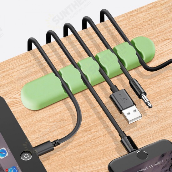 5-Channel Silicone Wire Clip Holder Earphone USB Cable Cord Winder Wrap Cable Organizer Management