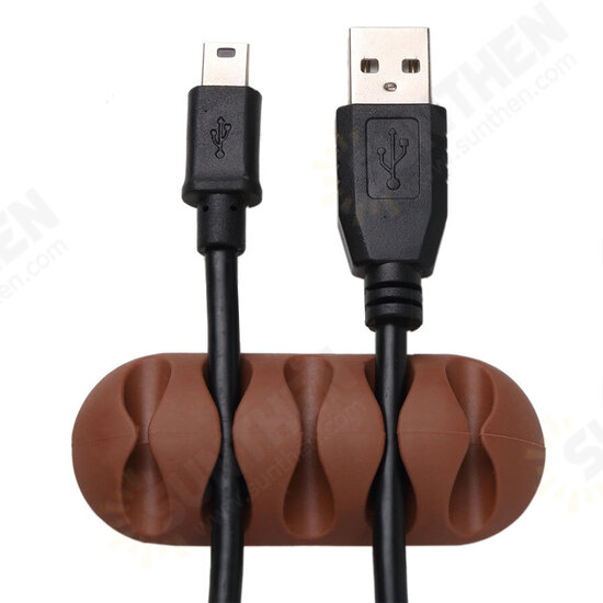 5-Channel TPR Sticky Earphone USB Cable Cord Winder Wrap Desktop Cable Organizer Wire Management Holder