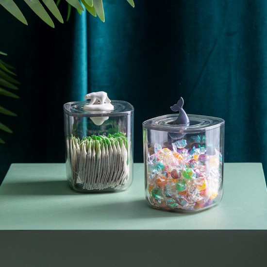 Creative Animal Pattern Dustproof Transparent Cotton Pads Swabs Sweets Desktop Organizer Storage Box Bottle