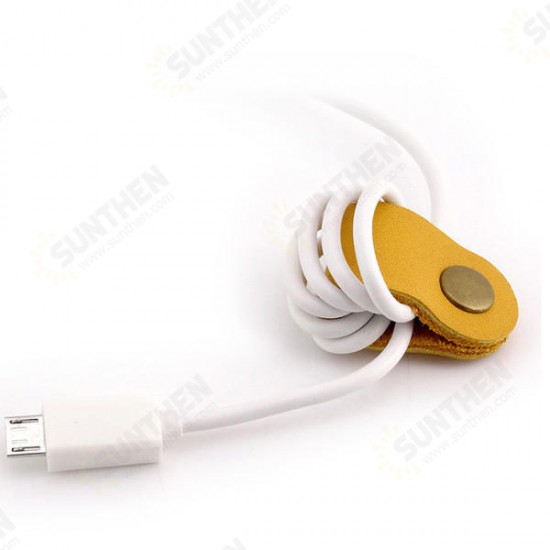 Soft Leather Snap Fastener Earphone Wire USB Cable Organizer Bobbin Winder