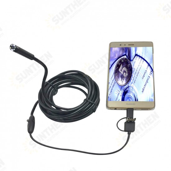 3-in-1 7mm 6LED Rigid Waterproof USB Type C Borescope Inspection Camera 1/2/3.5/5M/10M