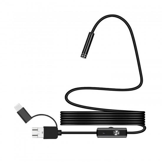 3 in 1 7mm 6Led Type C Micro USB Borescope Inspection Camera Soft Cable for Android PC