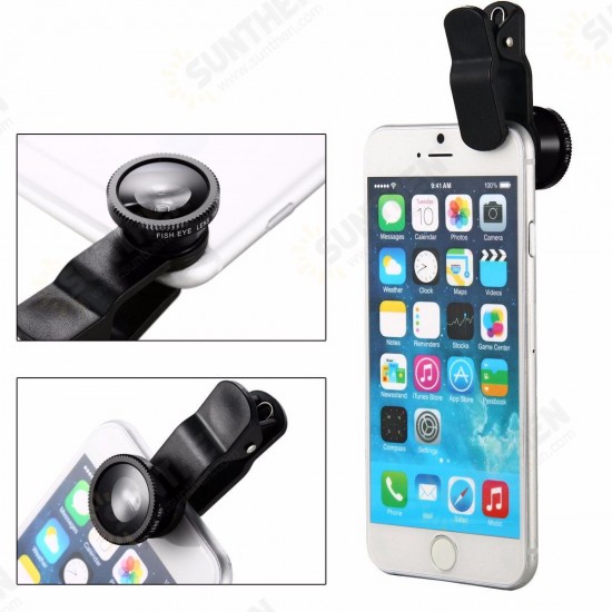 Universal 5 In1 Clip Camera Kit Telephone Lens CPL Fisheye 0.67X Wide Angle 2.0X Telephoto Macro