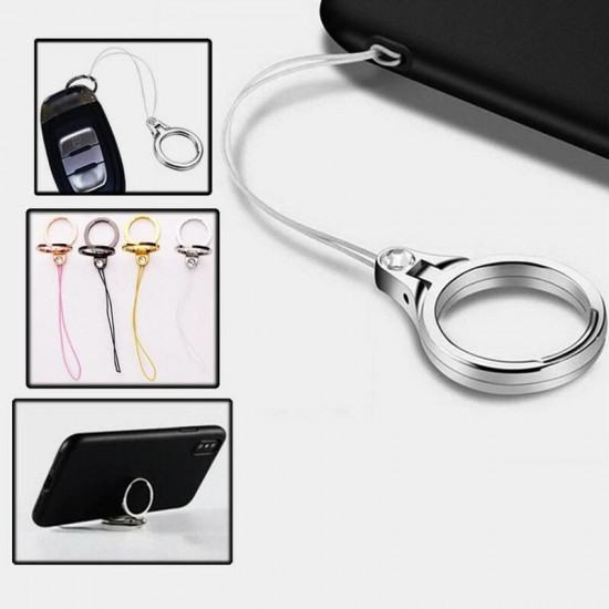 Universal 2 In 1 Phone Ring Holder & Phone Holder Lanyard Finger Buckle Cell Phone Grip Strap Metal Stand For All Smartphone