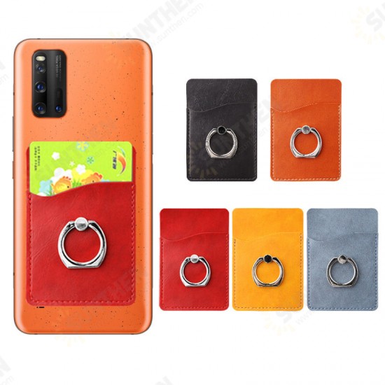 Universal 2 in 1 3M Adhesive Sticker PU Leather Mobile Phone Holder Ring Stand with Card Slot for All Smartphone Poco F2 Pro Redmi Note 9S