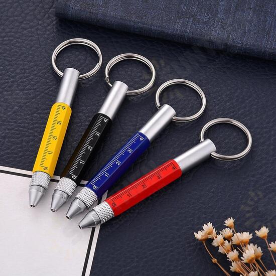 Practical Retro Metal Multifunctional 6 in 1 Screwdriver Ballpoint Pen Touch Screen Capacitive Pen Keychain with Ruler