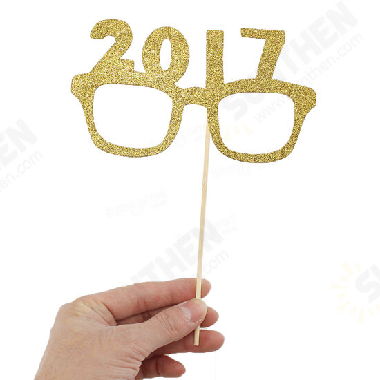 12Pcs Happy New Year Eve Party Photo Booth DIY Mask Mustache Stick Props