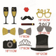 12Pcs Happy New Year Eve Party Photo Booth DIY Mask Mustache Stick Props