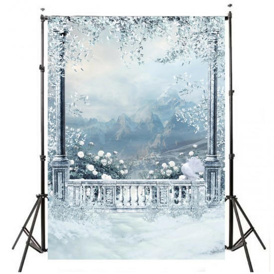 1.5x2.1m Snow View Balcony Studio Props Photography Backdrop Background Silk Material