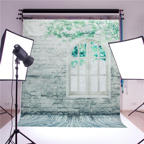 1.5x2m Brick Wall Window Floor Studio Silk Photography Backdrop Photo Background Studio Props